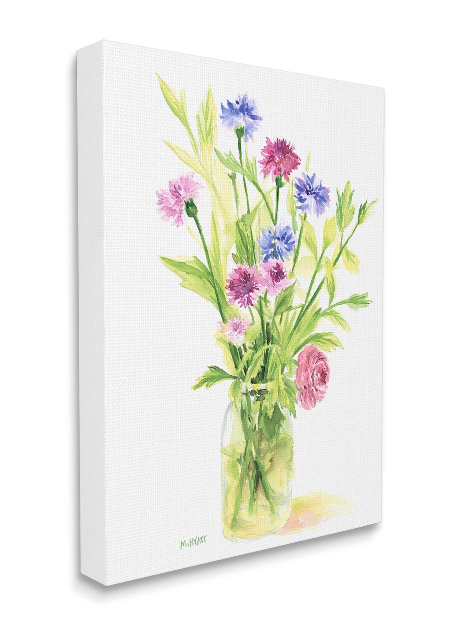 Stupell Industries Bouquet of Wildflowers Soft Green Purple Blue Watercolor Canvas Wall Art
